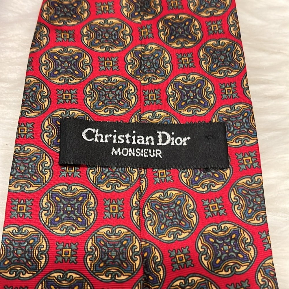 Vintage Christian Dior Monsieur Silk Red Green Tie - Picture 4 of 7